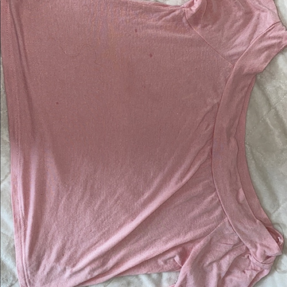 Pink crop top with off the shoulder sleeves